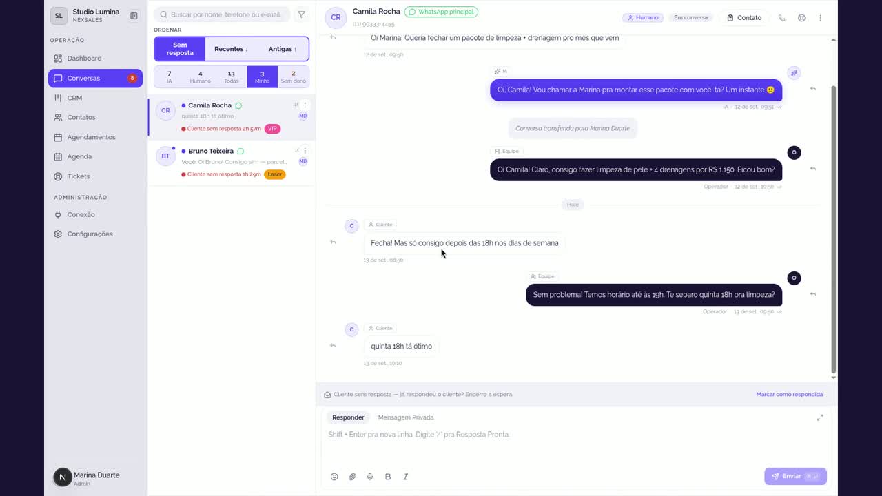 Captura da demonstração real do NexSales