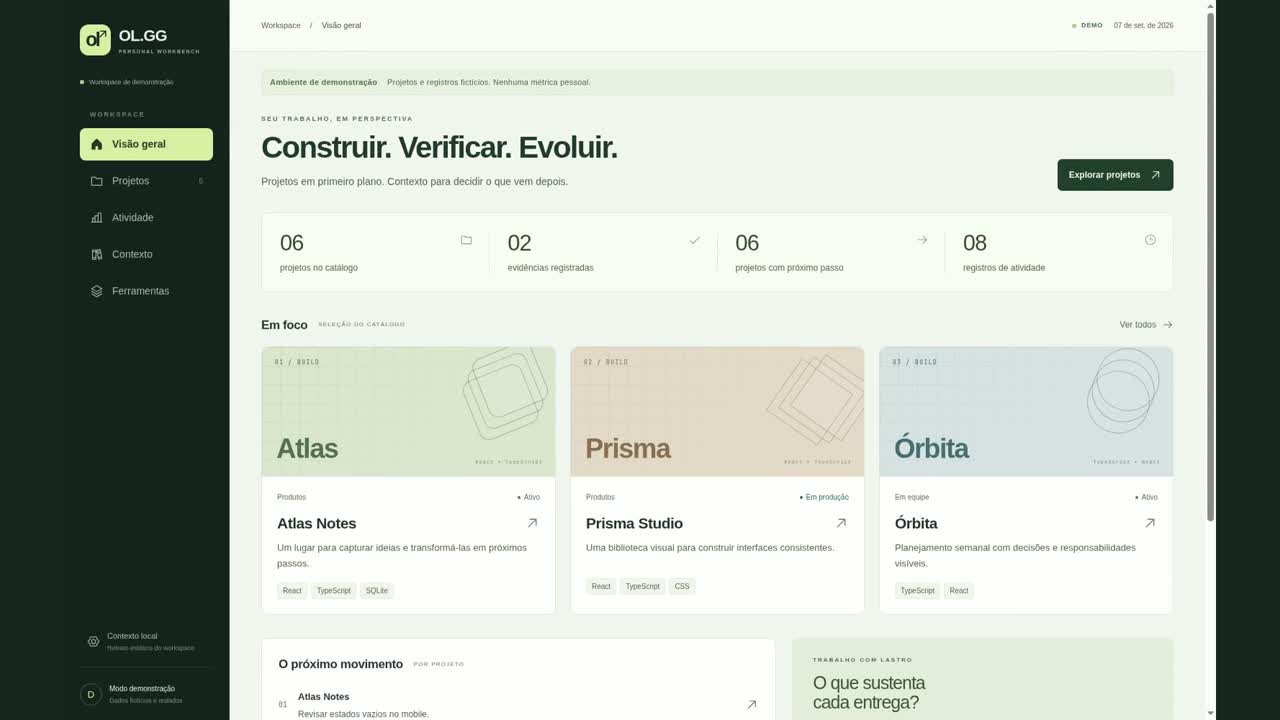 Captura da bancada de projetos OL.GG